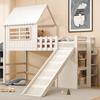 Children's Bed 90 X 200 Cm Attic Design with Safety Ladder and Safety Slide, Multi-Tier Storage Compartments Solid Wood Bed Single Bed Loft Bed White