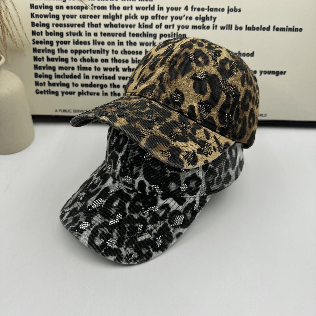 Dome leopard point personalized rhinestone camouflage washed and ground holes pure cotton spring and autumn adjustable soft top baseball hat