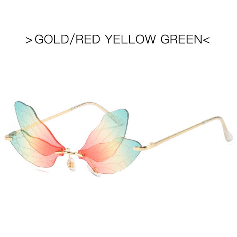Vintage Dragonfly Wings Sunglasses Fashion Rimless Women Clear Lens Eyewear Men Pink Sun Glasses Uv400 Eyewear Female