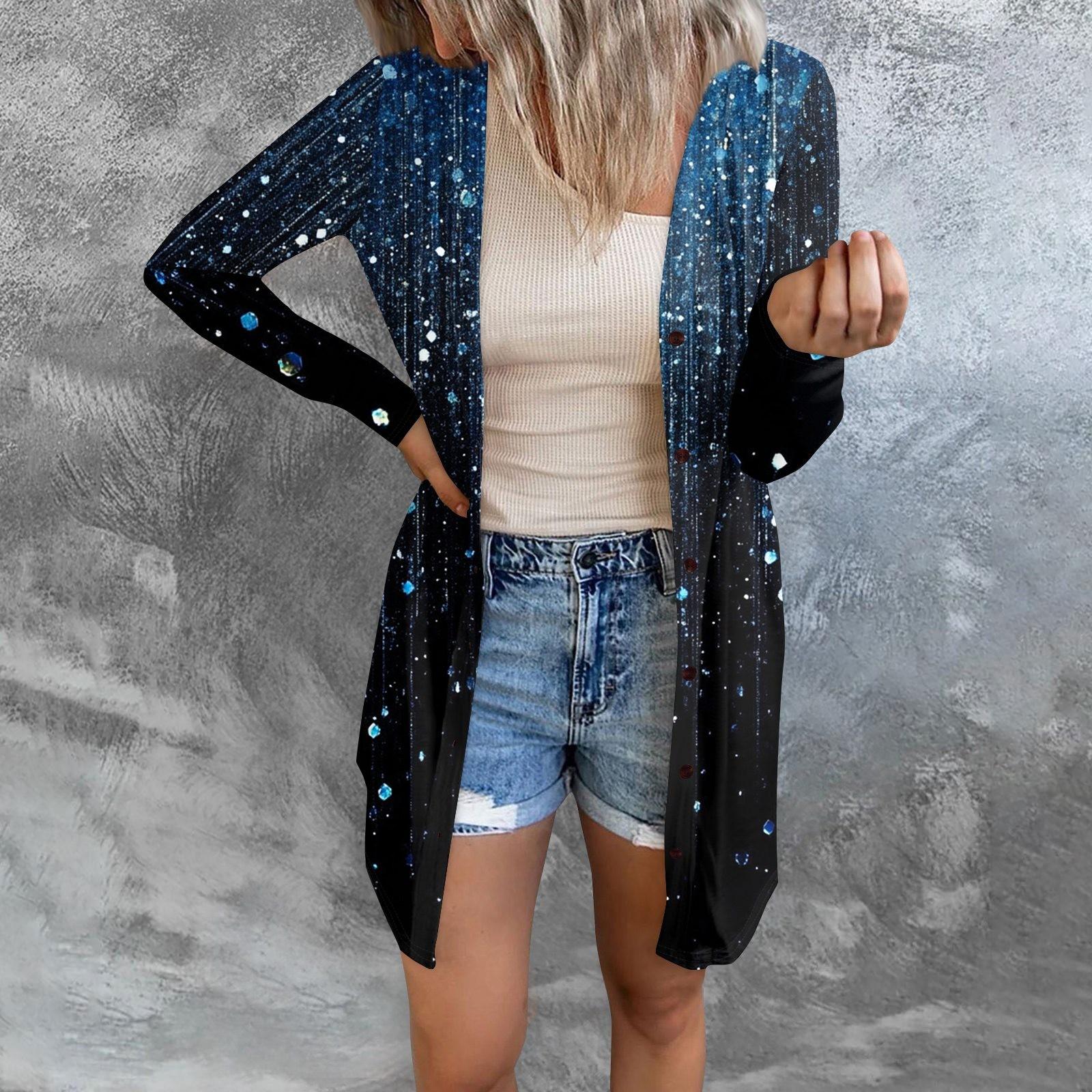 

Женская модная повседневная куртка с длинными рукавами и принтом средней длины, кардиган на пуговицах, пальто XXXL