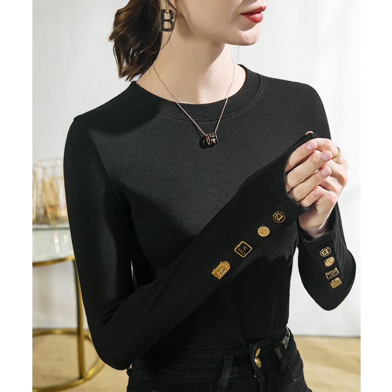 

Crew neck bottoming shirt women s inner warm autumn and winter black long-sleeved t-shirt women s imitation cashmere top M чёрный