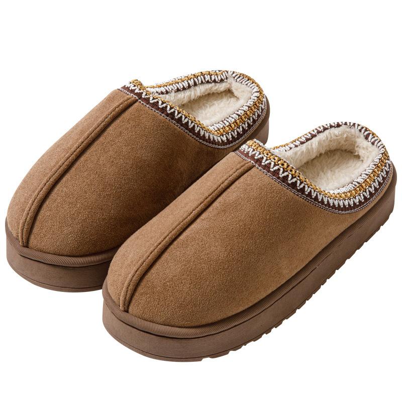 Suede couple cotton slippers autumn and winter indoor home use thick-soled plush slippers outer shoes