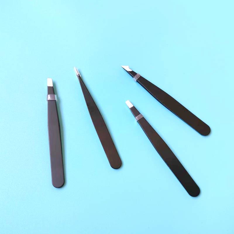 Stainless Steel Black Eyebrow Tweezers: Flat, Slanted, Knife, and Pointed Tips for Precision Plucking