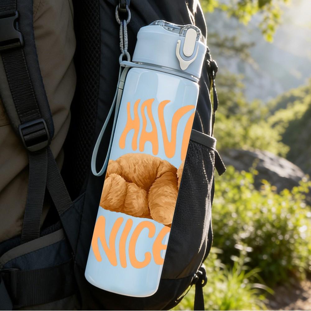 1PC Have A Nice Teddy Bear Pattern 750ml Color Plastic Sports Water Bottle Leakproof Flip Straw Lid Suitable for Sports Office Home Use