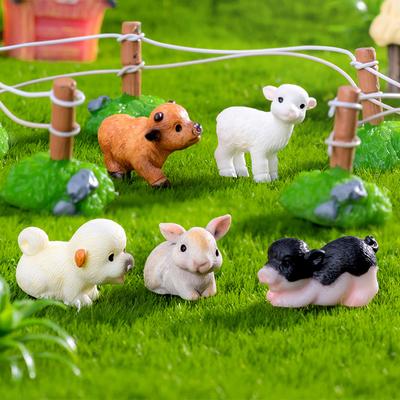 Mini statues d'animaux, vaches, moutons, chiens, cochons, chevaux, lapins, micro paysage, décoration pour voiture, maison, bureau