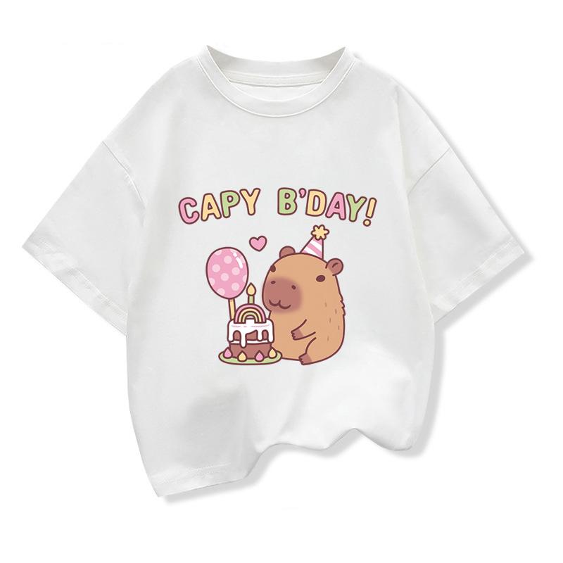 Dzieci Luźne Ubrania Koszulka z Krótkim Rękawem Chłopcy Dziewczynki Bawełna Okrągły Dekolt Bluzki T-shirt Lato Ubrania Dziecięce Uroczy Nadruk Kapybary