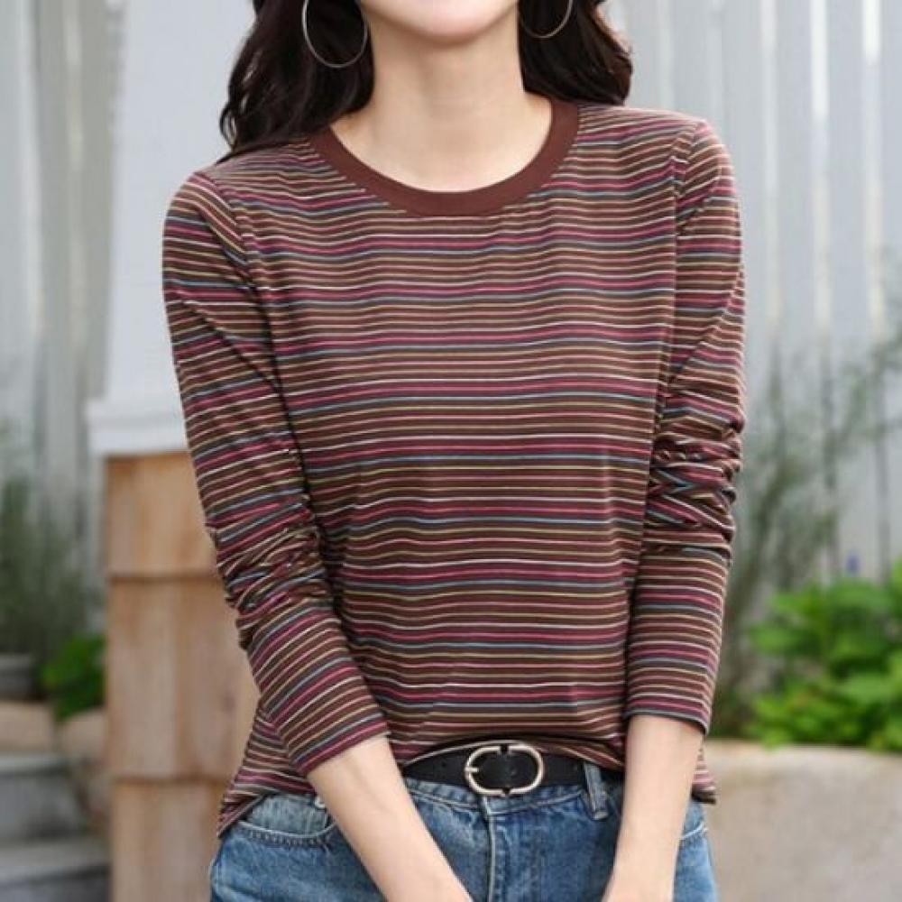 Navava Rainbow STriped Round Neck Long Sleeve T shirT nT2996