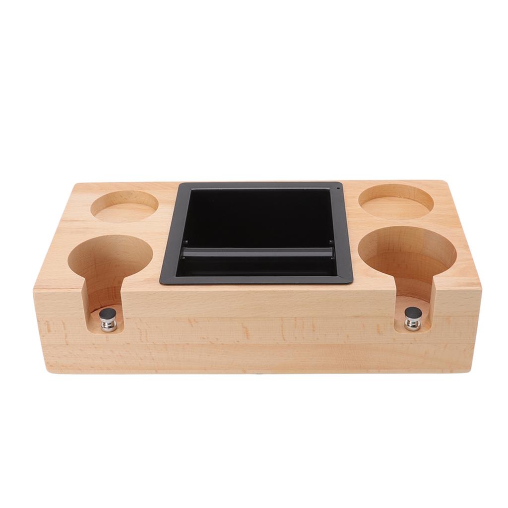 Wooden Coffee Tamper Holder Stand Tamping Station with Knock Box Grounds Container Birch