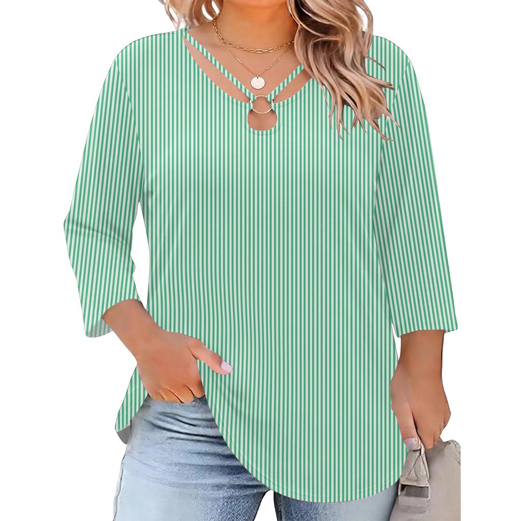 Women's Plus Size Floral Print Three-Quarter Sleeve Top, Casual Blouse, Loose Fit Tunic for Spring Summer, Daily Wear, Work, and Going Out
