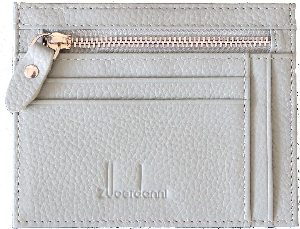 [Zeehana] Genuine Leather Slim Card Case with Coin Compartment (Gray)
