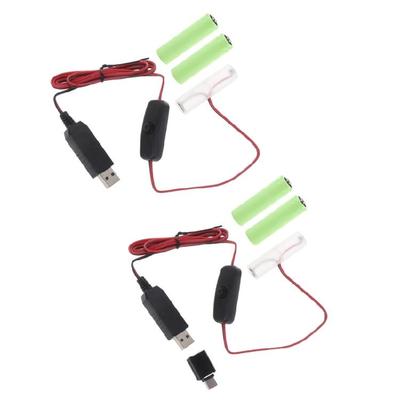 2M USB Type C To AM3/LR6/AA Dummy Battery Power Cable With Switch for Radio LED