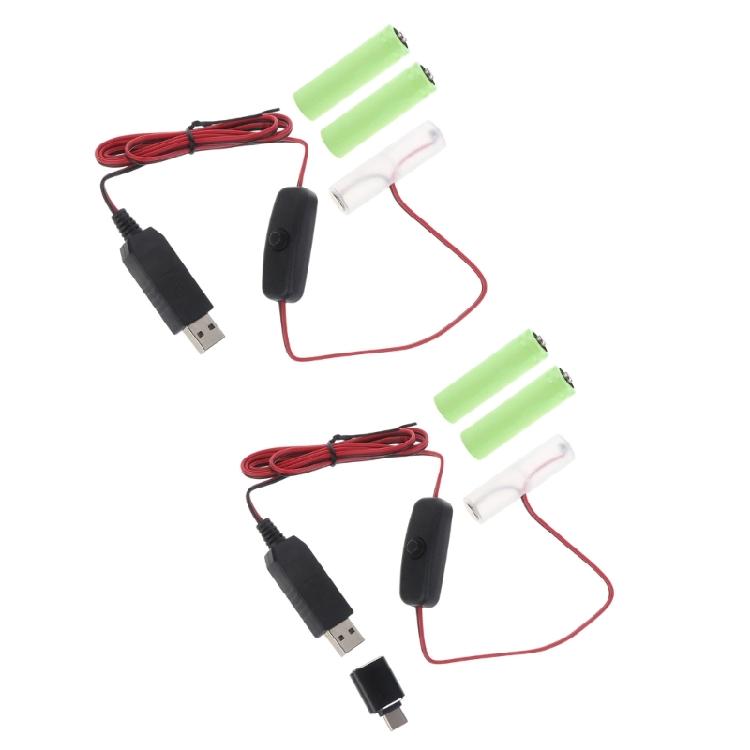 2M USB Type C To AM3/LR6/AA Dummy Battery Power Cable With Switch for Radio LED