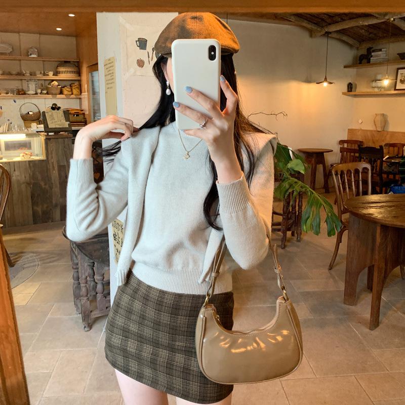 Women's Two-Piece Set: Korean-Style Navy Collar Shawl & Knit Sweater for Autumn/Winter