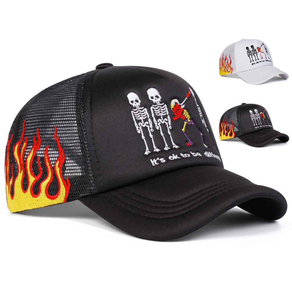 Unisex Skeleton Embroidery Baseball Net Caps Outdoor Adjustable Spring and Summer Casual Sunscreen Hat