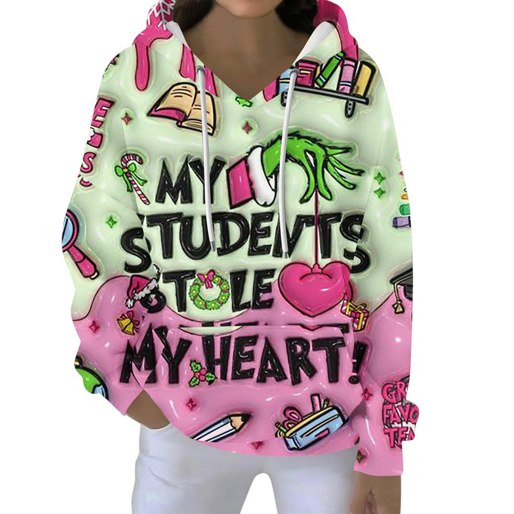 Christmas Hoodies For Women Funny Cute Printed Holiday Sweatshirt Winter Oversized Pullover Tops