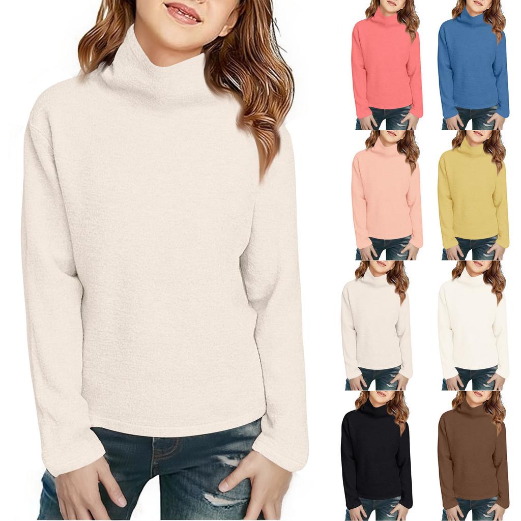 Children's Fashionable Casual Fleece Turtleneck Long-sleeved Top