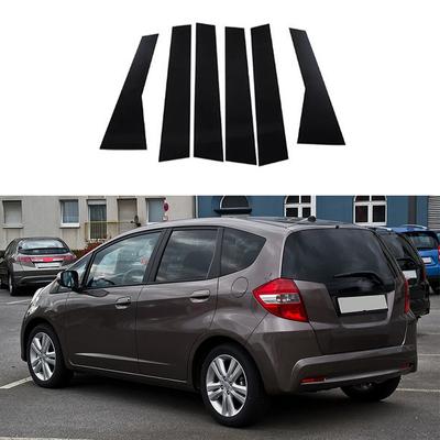 6st glänsande svarta tillbehör för Honda Fit/Jazz 5-dörrars Hatchback 2008-2013 Bilpelarestolpar Dörr Fönsterskydd Dekaldelar
