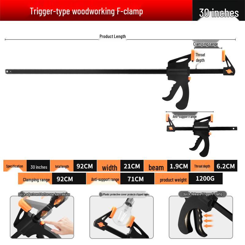Heavy-Duty Industrial Ratchet F-Clamp for Woodworking - Quick Install Fixing Jig