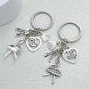 Antique Silver Ballet Girl Keychain with Heart Pendant - Elegant Dance Club Gift
