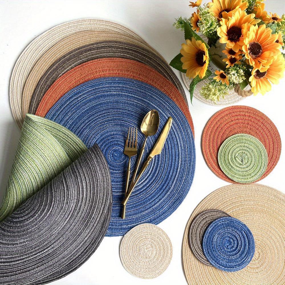 Round Woven Ramie Table Mat Anti-Slip Placemats for Dining Table, Non-Slip Pads for Tableware and Bowls, Kitchen Coasters for Drink Cups
