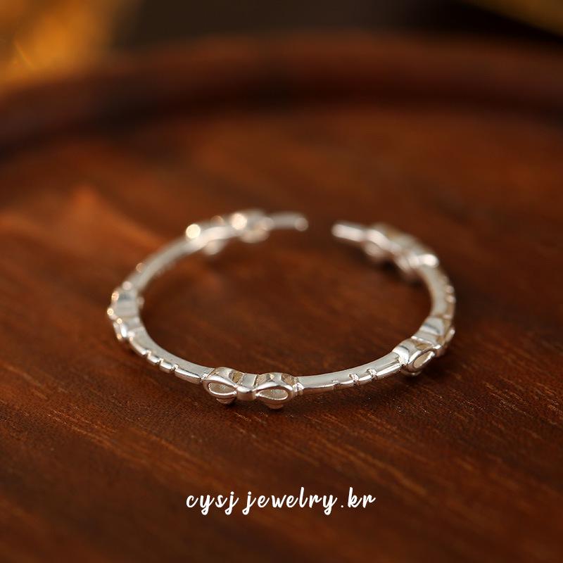Cui Yan S925 Sterling Silver Korean Bow Ring: Women s Minimalist Adjustable Open Ring. Open Adjustable