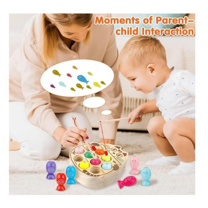 Jouet en Bois - Non spécifié - Jeu de Pêche Magnétique - 10 Poissons - 2 Canes à Pêche - Mixte 2 Ans