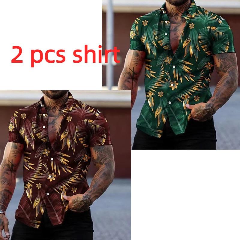 Golden Flower Plant Printing Shirt Summer Hawaiian Beach Vacation Clothing Men's Fashion Street Style Shirt Daily Men's and Women's Shirt