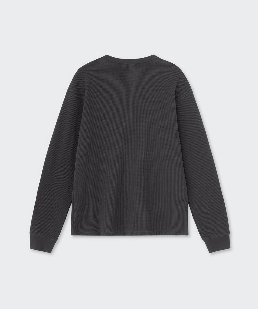 MUSINSA STANDARD Waffle Henley Neck Long Sleeve T-Shirt [Dark Gray]