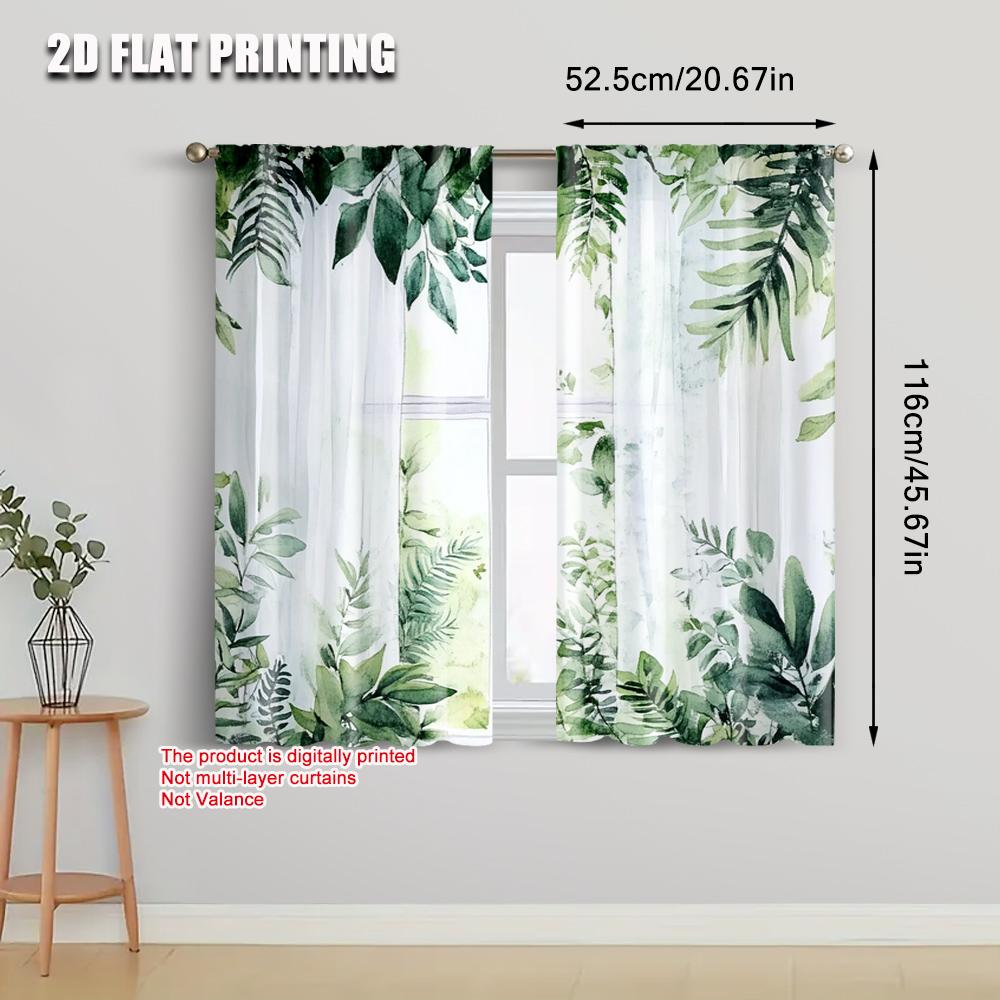 2 pezzi Tende e Drappeggi Stampa 2D Foglia Verde Tessuto in Poliestere Versatile (senza asta) Svuota tutto per varie stanze