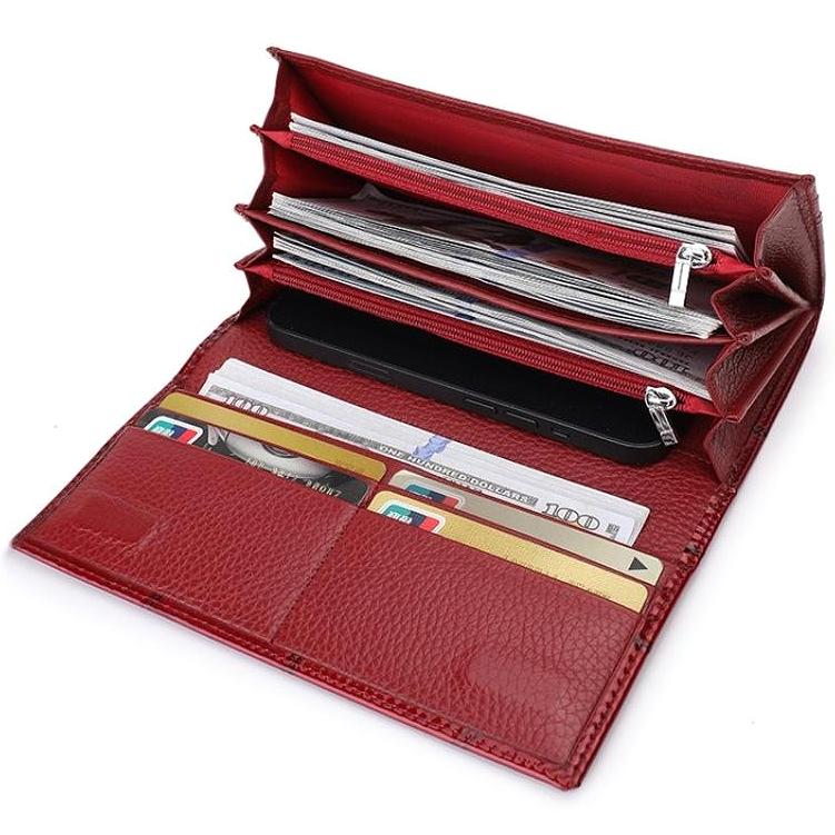 WomenGenuine Leather Long Wallet Magnetic Hasp Cow Leather Female Coin Purses Fashion High Quality Wallets Women's Money Walet Ladies Clutch Bag