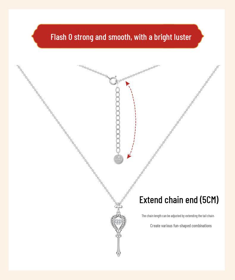 Collier Sceptre Cœur en Argent Sterling Star City - Pendentif de Luxe Léger pour Femme avec Détails Micro-Sertis sur Chaîne Claviculaire