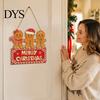 Gingerbread Man Door Decor Christmas Wooden Hanging Sign for Front Door, Merry Xmas Home Entrance Plaque with Lanyard, Holiday Wall Decoration