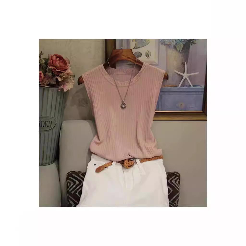 Large size sling vest women's summer inner cover with base white short knitted thin versatile sleeveless top trendy