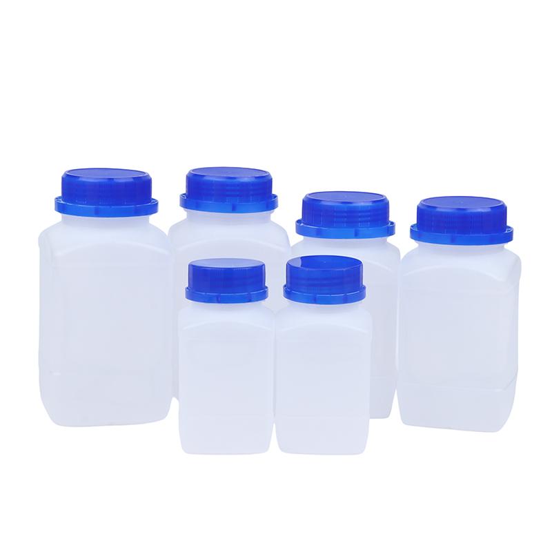 2 Piezas 250/500/800ml Blanco Plástico HDPE Vacío Cuadrado Botella Botella de Reactivo Laboratorio Muestras Frascos Antirrobo Azul Tapa de Rosca