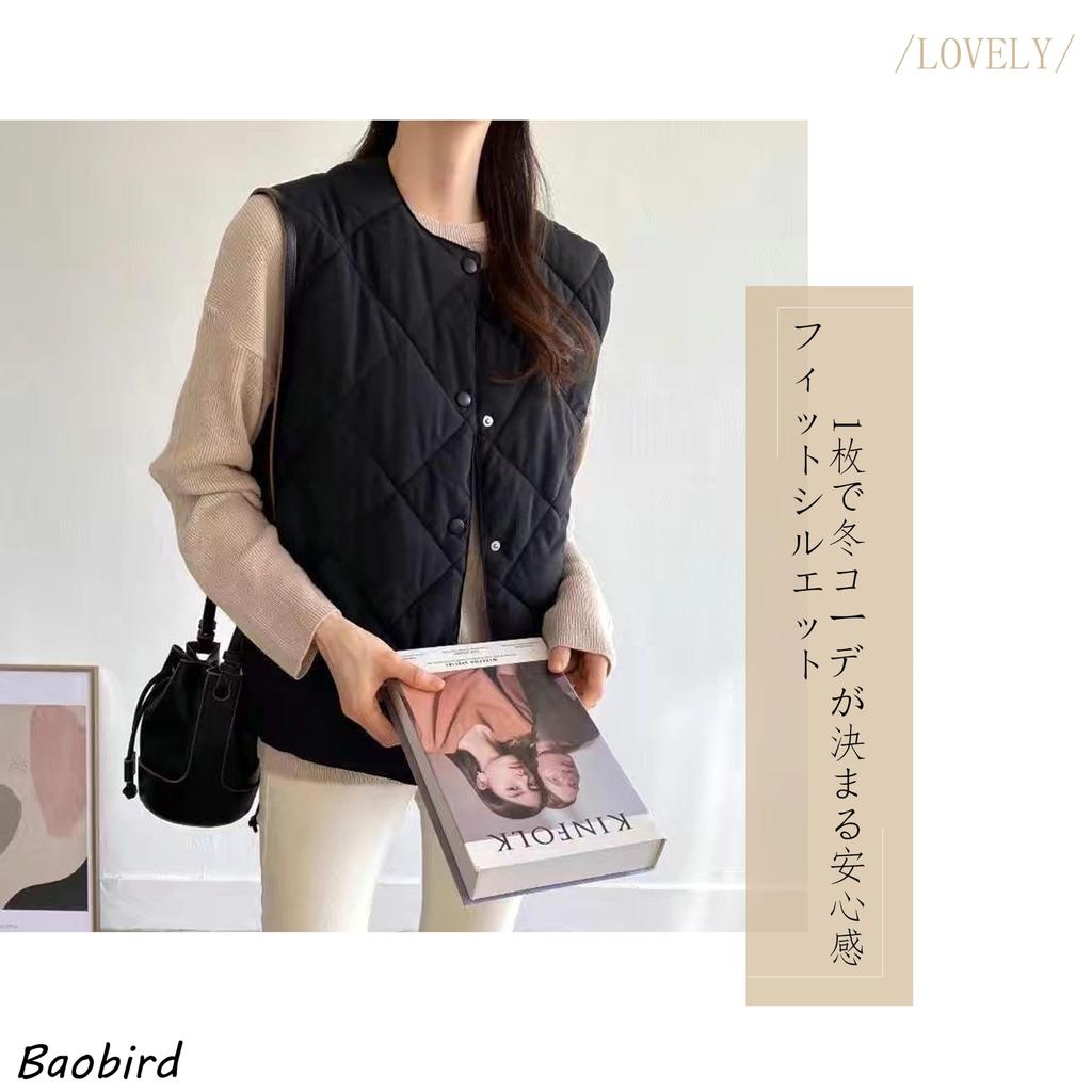 Baobird Sleeveless Down Argyle Quilted Warm Plus Solid Cold Everyday Spring Women's Vest, Lightweight, Padded, Pattern, Open-Front, Top, Innerwear,