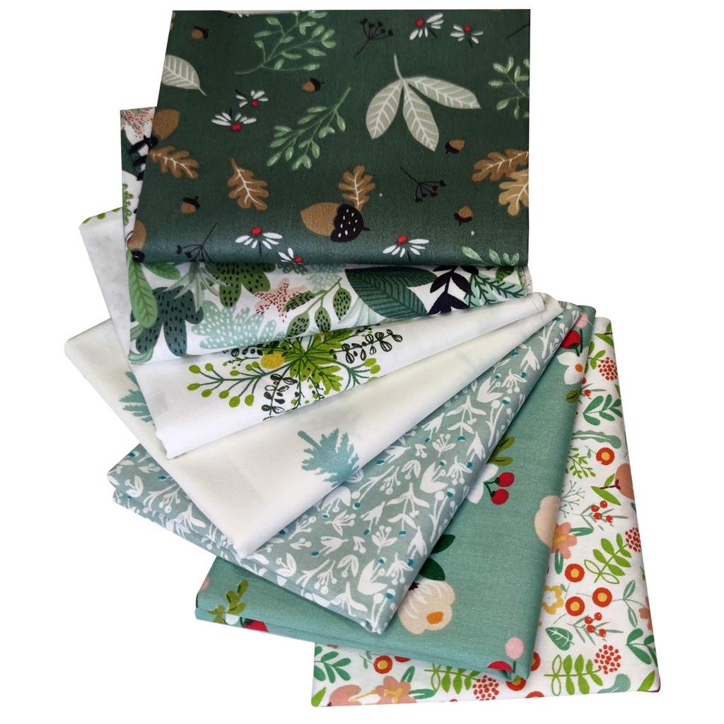 Floral Quilting Fabric Green Pine Cone Pattern 7-Piece Scraps, 100% Cotton, 46x56cm, Series,