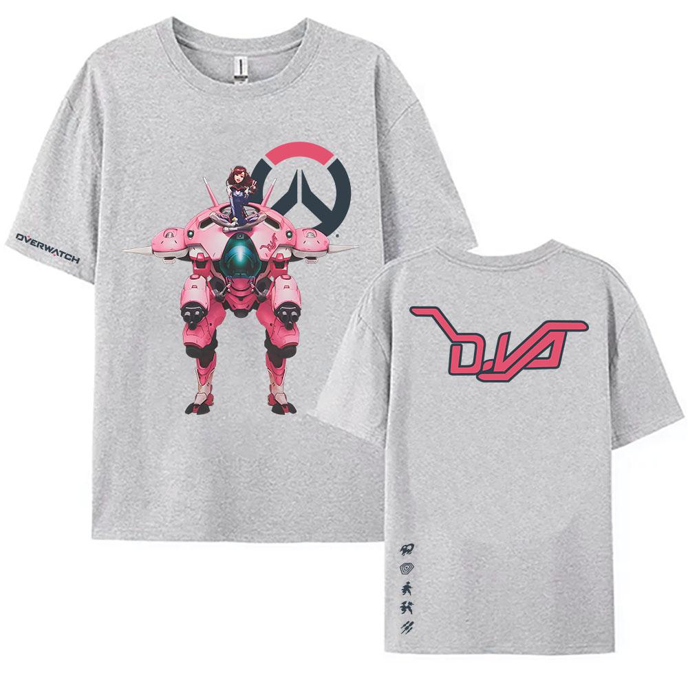 Overwatch 2 D.Va Fusion Cannons Tshirts Loose Women Men O-neck T-shirt Streetwear Game Graphic Printing Clothing Casual Tees