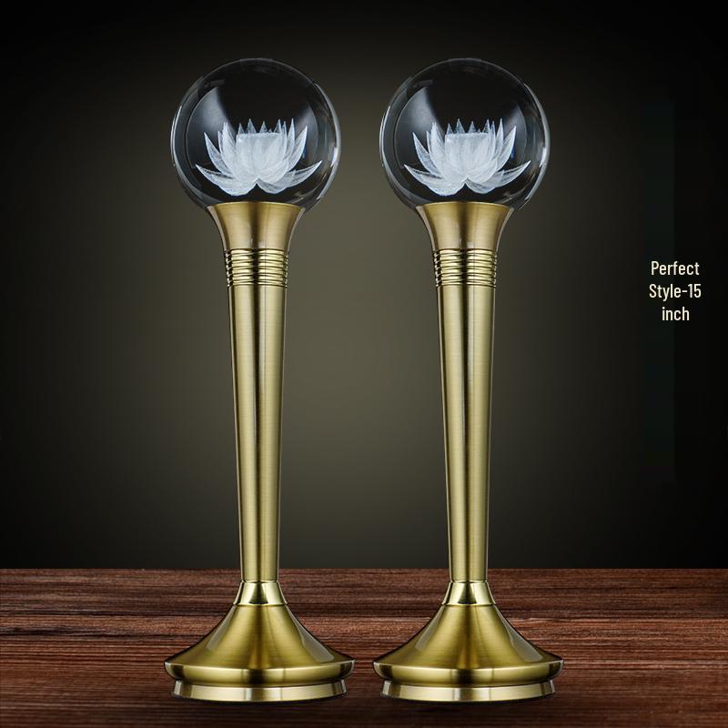 Copper LED Crystal Lotus Multi-Color Buddha Offering Lamp for Home Worship