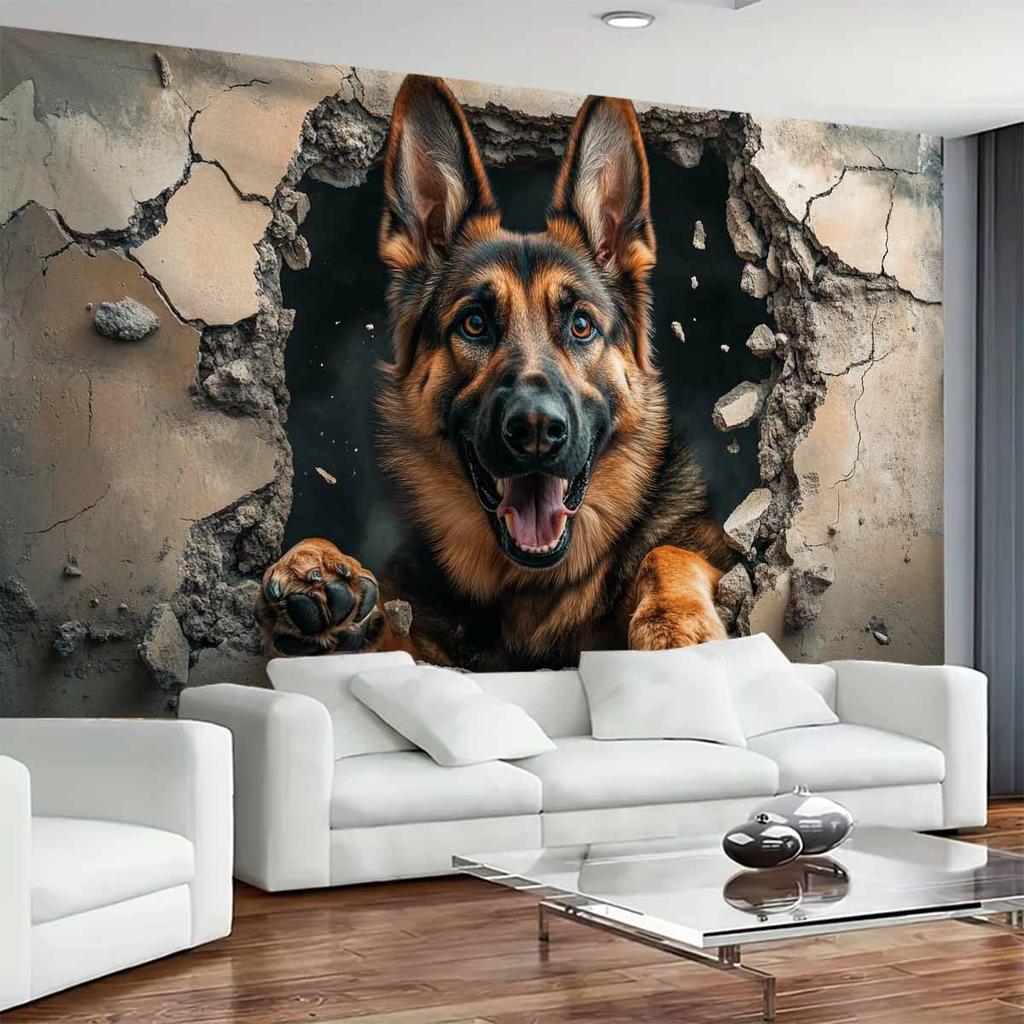 3D Wolfshund Durchbruch Wandteppich - Geeignet für Wohnzimmer, Schlafzimmer, Studentenwohnheim Dekoratives Wandkunst Hänge Tuch