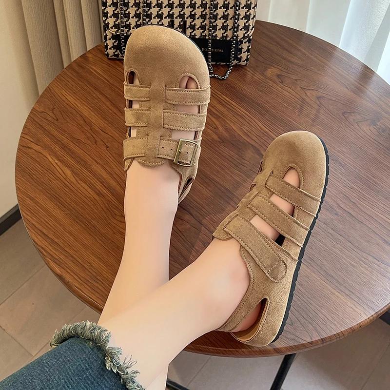 Hot-selling Sandals Versatile Baotou Fashion Sandals Women's Summer Hollow Woven Fish Bone Roman Shoes  New Birken Shoes