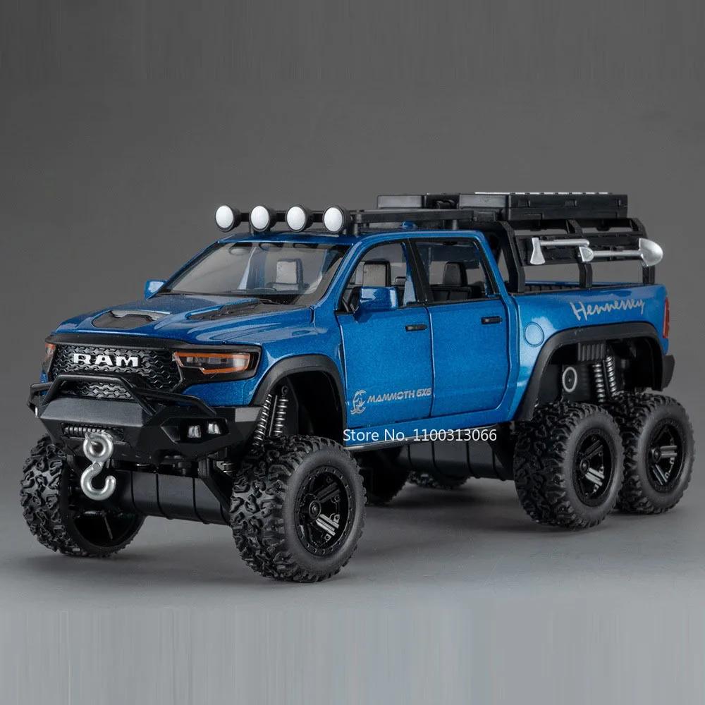 

1:32 Scale Tacoma RAM Mammoth 6x6 Cars Model Toys Wheel Pull Back Miniature SUV Doors Opened Off-road Vehicle Educational Toys