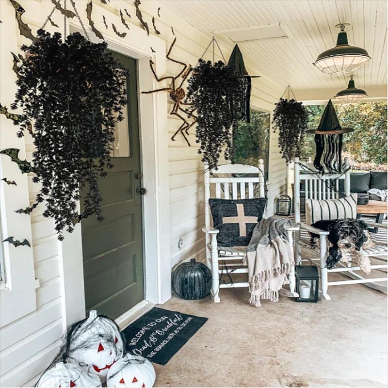 2Pcs Artificial Plants Black Vines UV-Resistant Protection Hanging Fake Plants Outdoor Indoor Home Garden Halloween Decoration