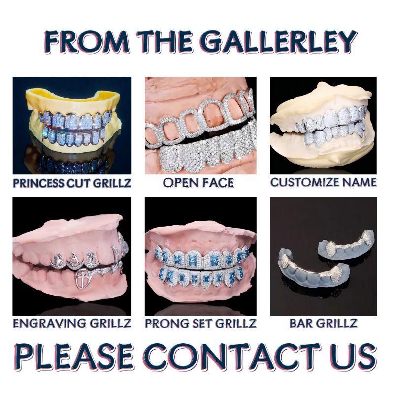Design Made Open Face Teeth Grillz Jewelry Vvs Moissanite Diamond  925 Sterling Silver Hip-hop Iced Out Grillz for Men