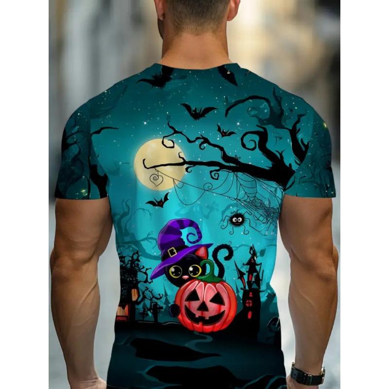 Men's Halloween Pattern Printed T-shirt Sports Short Sleeved Crew Neck T-shirt for Summer Outdoor Fitness Workout Men's Clothing