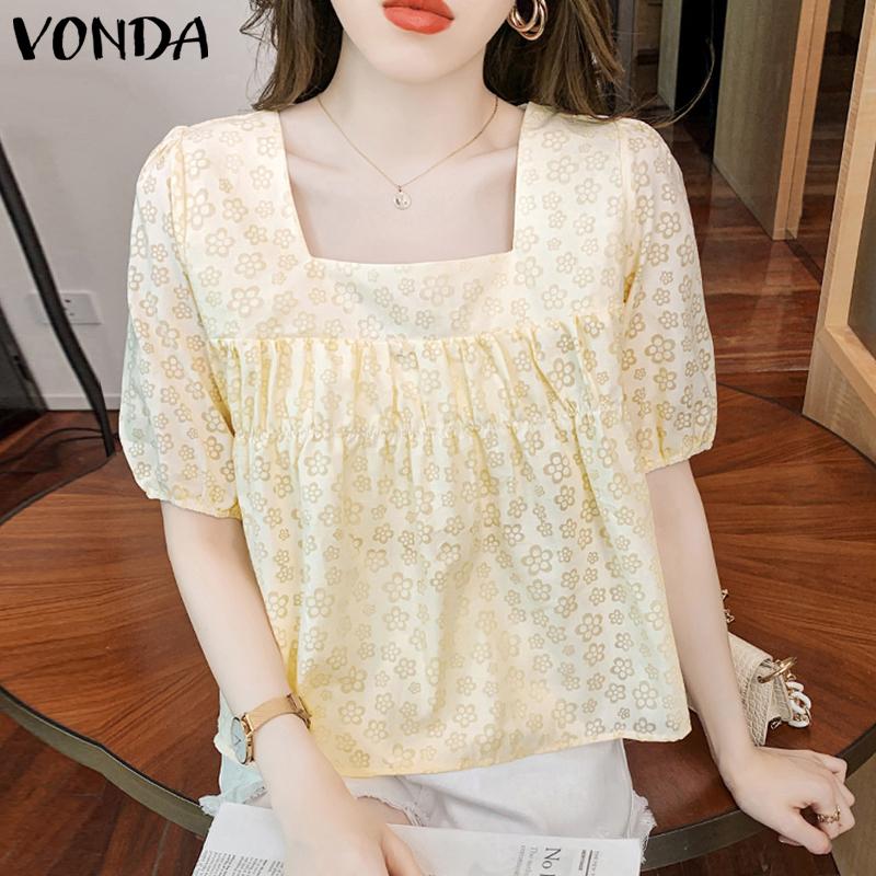 

VONDA Женские укороченные топы с квадратным вырезом и короткими рукавами с цветочным принтом