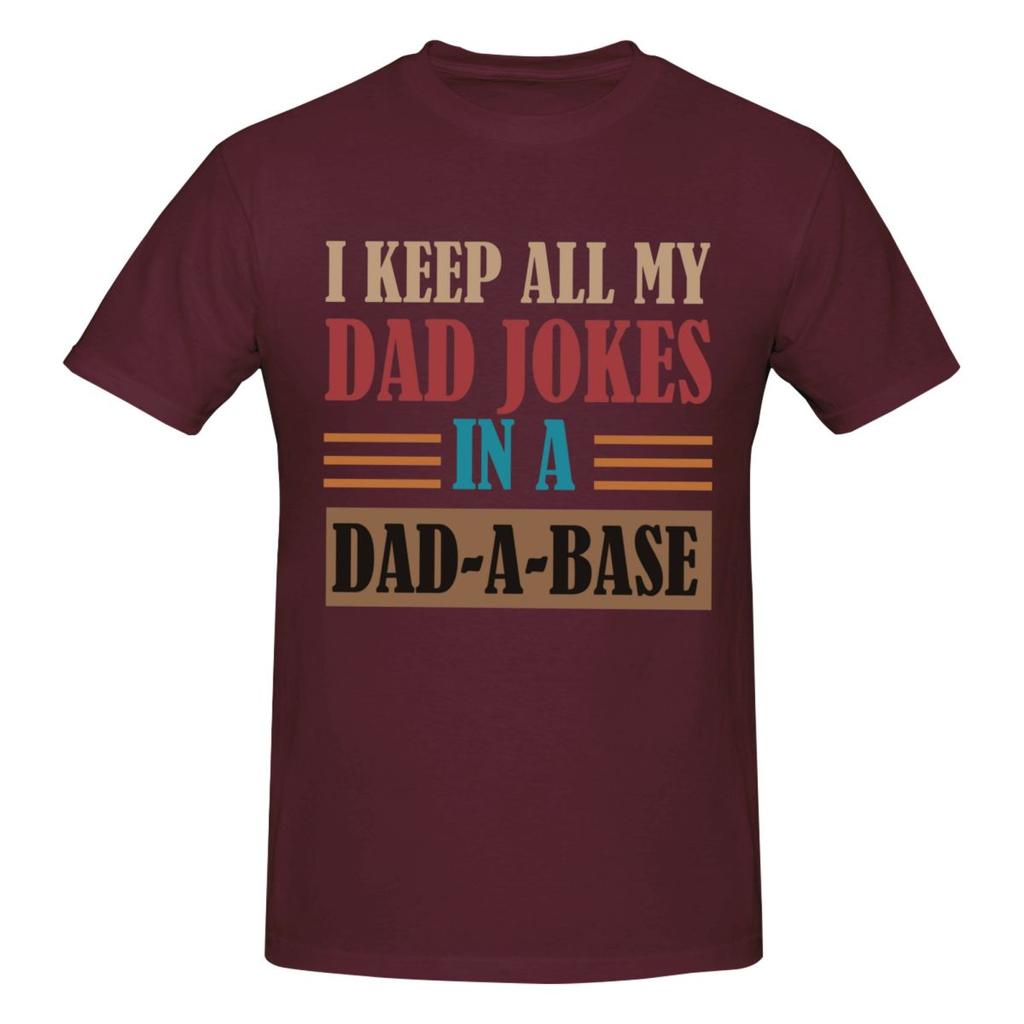 Unisex Funny I Keep All My Dad Jokes In A DadABase T Shirt Vintage Oversized Cotton Crewneck Sleeve Custom T Shirts