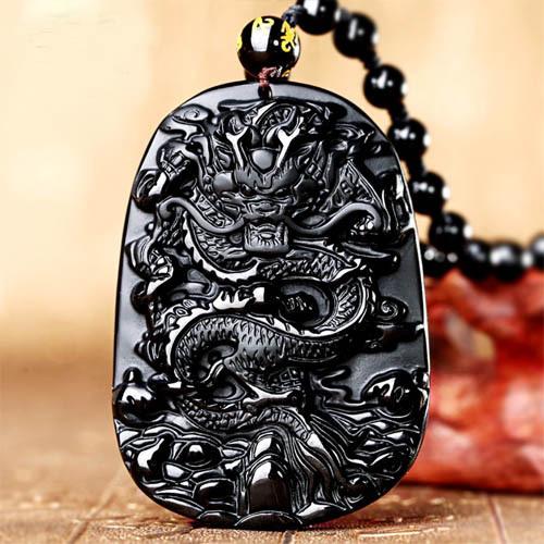 Exquisite Frosted Obsidian Dragon Brand Tyrannosaurus Rex Pendant Necklace for Men and Women