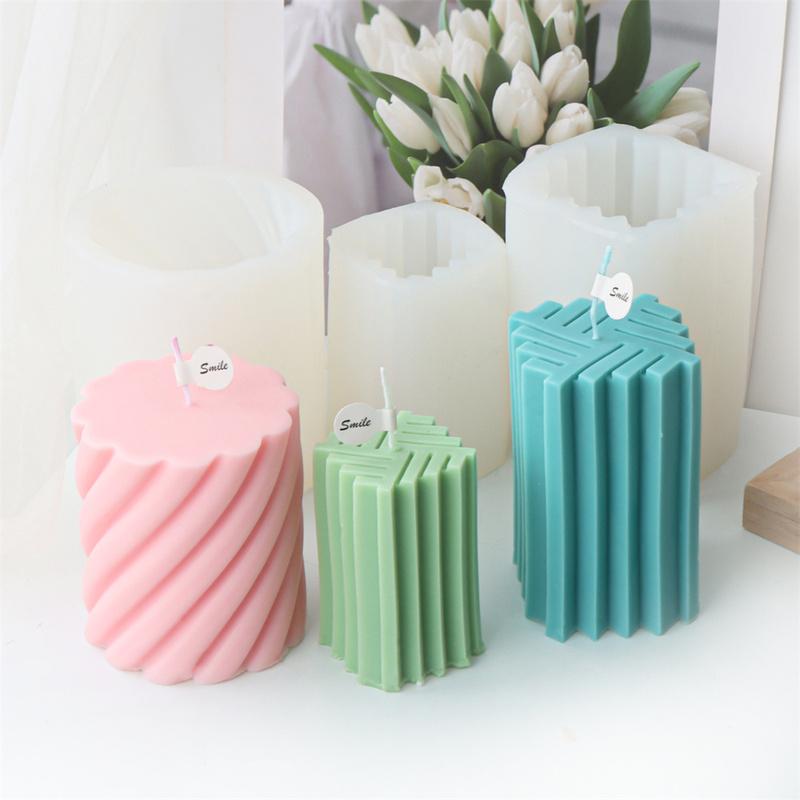 Geometry Gear Cylinder Spiral Candle Mold Long Rod Grooved Pillar Silicone Molds Classic Wax Candle Frame Casting Swirl Shaped