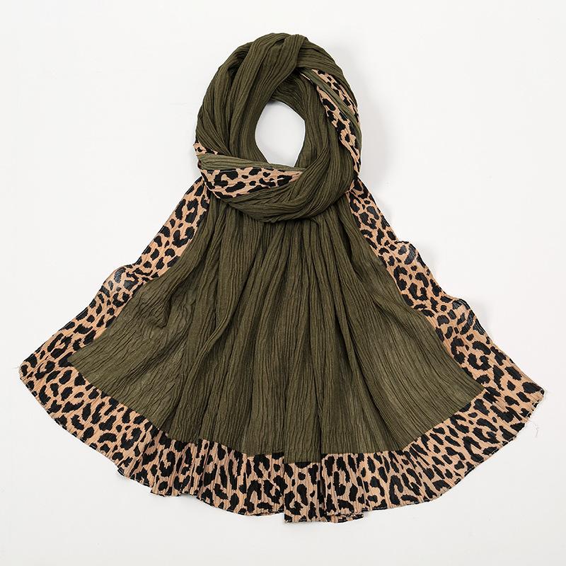 Winter Plain Solid Wrinkle Sexy Leopard Chain Viscose Shawl Scarf High Quality Wrap Pashmina Stole Bufanda Muslim Hijab 180*70Cm