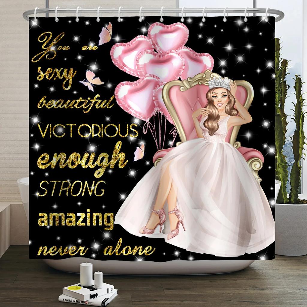 African American Woman Shower Curtain Sexy Black Girl Lady Inspirational Queen Abstract Boho Waterproof Bathroom Shower Curtain